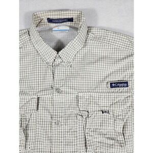 Columbia PFG Super Bahama Mens Large Fishing Shirt Short Sleeve Tan Plaid FM7190